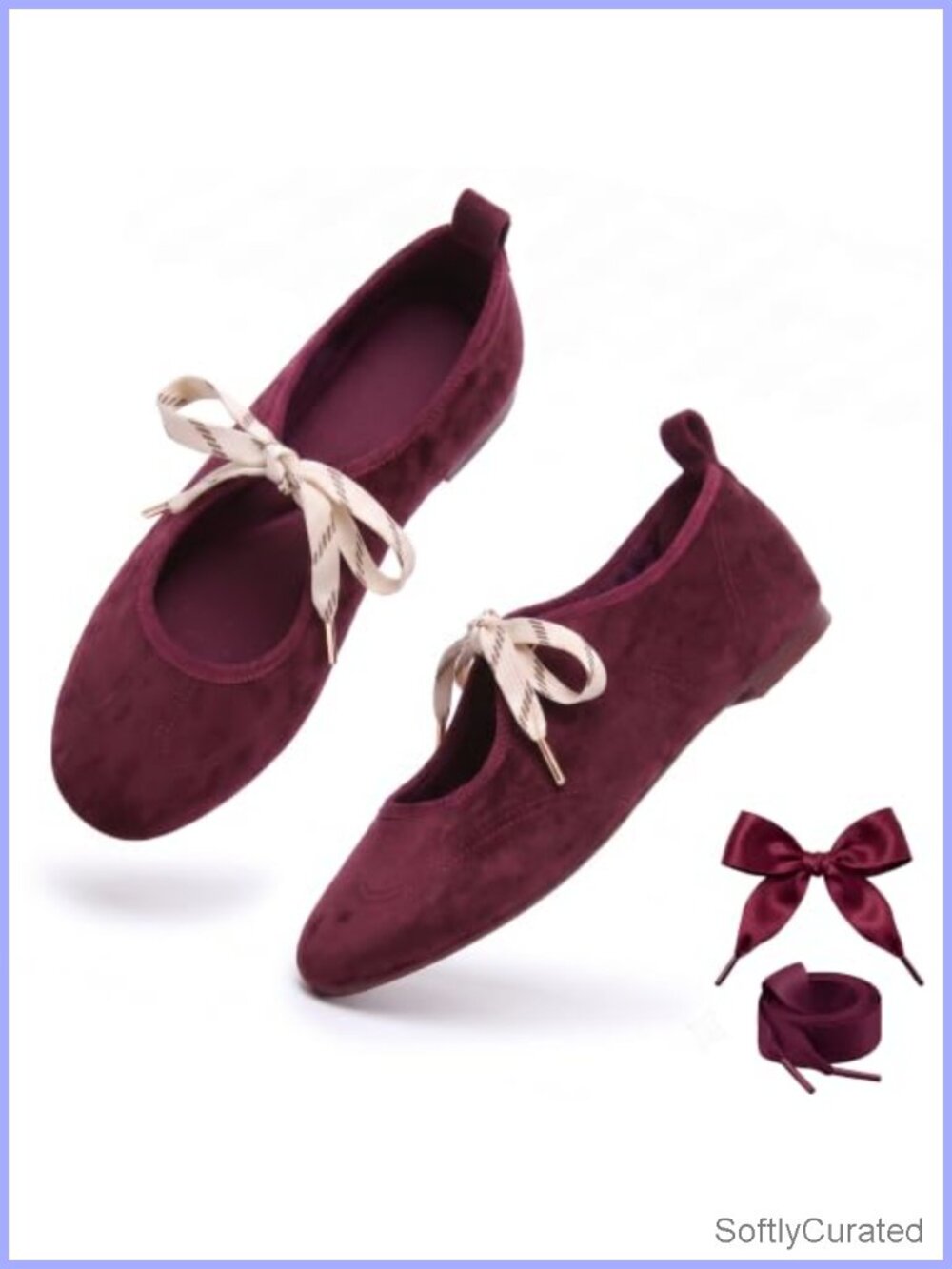 Faux Velvet Bow Ballet Flats Mary Jane Memory Foam Slip-On Comfort Shoes